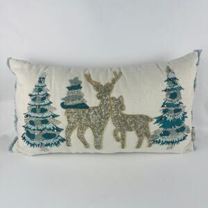 34th & Pine Deer and Pine Tree Beaded Accent Pillow 22 x 12"